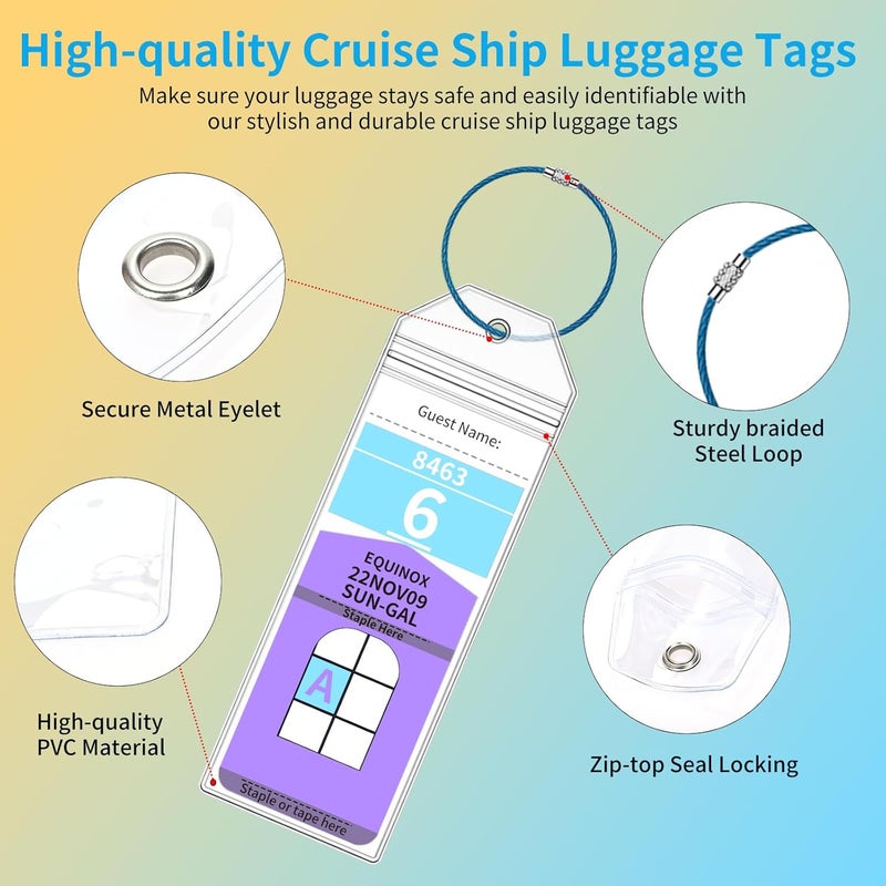 XIANGXING Royal Caribbean Cruise Luggage Tag Holders, 6 Pack Zip Seal Clear Cruise Luggage Tag Holder with Steel Loops for Royal Caribbean & Celebrity Cruise Ships Lines, Cruise Essentials Must Haves 2025-2026 - Image 3